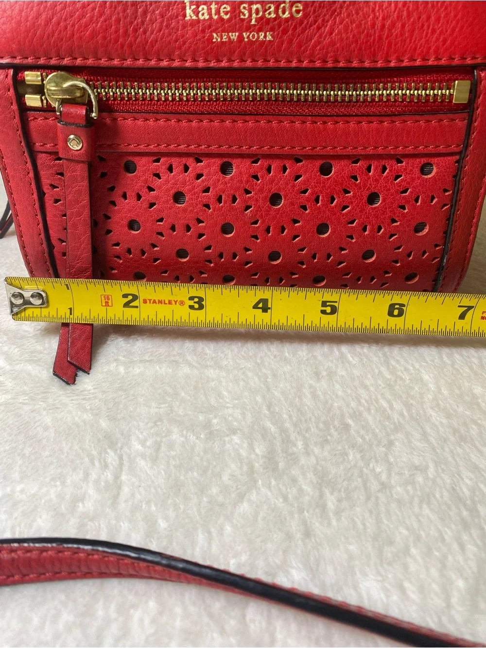 kate spade Perri Lane Bubbles Looloo red laser-cut crossbody